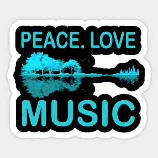 Peace Love Music Guitar Lake Shadow Hippie Sticker